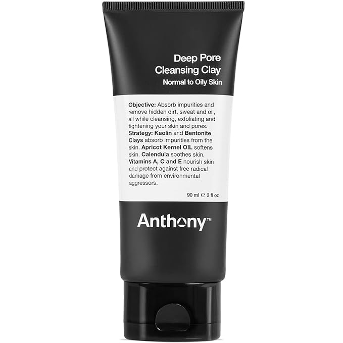 Anthony Deep Pore Cleansing Clay, 3 Fl Oz, Contains Kaolin and Bentonite Clays, Apricot Oil