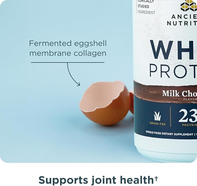 Ancient Nutrition Grass Fed Whey Protein, Milk Chocolate, 23g Protein, 20 Servings, Hydrolyzed