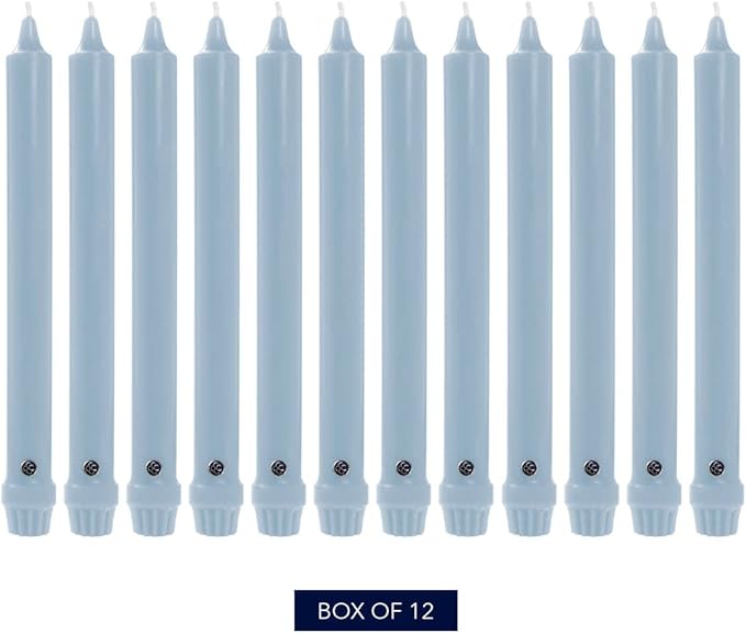 Colonial Candle Unscented Taper Candle, Classic Collection, Coastal Blue, 8 in, Pack of 12 - Up to