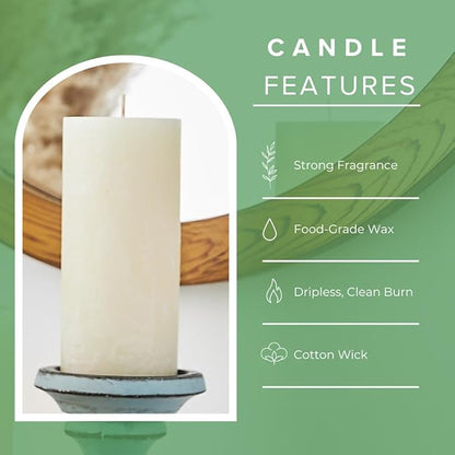 Simply Soson 3x6 inch Ivory Rustic Eucalyptus and Sage Pillar Scented Candle - 1 Piece - for Home
