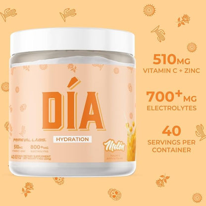 Primeval Labs Dia Hydration Electrolyte Powder | Vitamin C + Zinc, Taurine & Electrolytes | Low