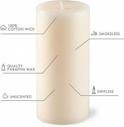Ivory Pillar Candles Set, 12 Packs, 2.8 in x 4, 6, 8 Inch Assorted Size Unscented Pillar Candles