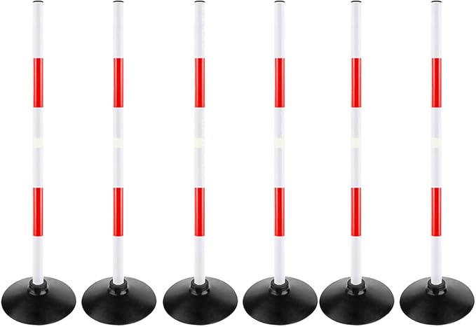 Red-White Soccer Agility Pole Set Rubber Base Dribbling Stick Traffic Warning Sign Pole