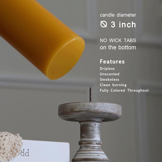 MOZEAL 3" x 4" Hand-Poured Unscented Candle, Dripless Pillar Candle Set of 3, Long Clean Burning
