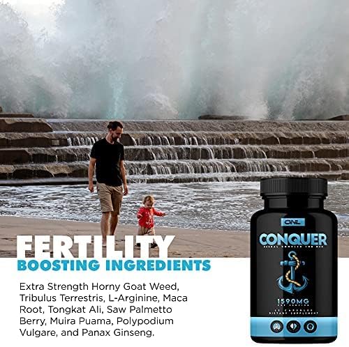 Conquer Mens Fertility Supplement - Testosterone Booster for Men w/ Maca Root, Horny Goat Weed &