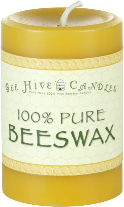 100% Pure Beeswax Pillar Candle (3" x 4") | Natural Beeswax Candles | Soy, Paraffin & Fragrance