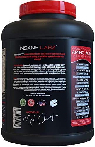 Insane Labz Insane Whey,100% Muscle Building Whey Protein, Post Workout, BCAA Amino Profile, Mass