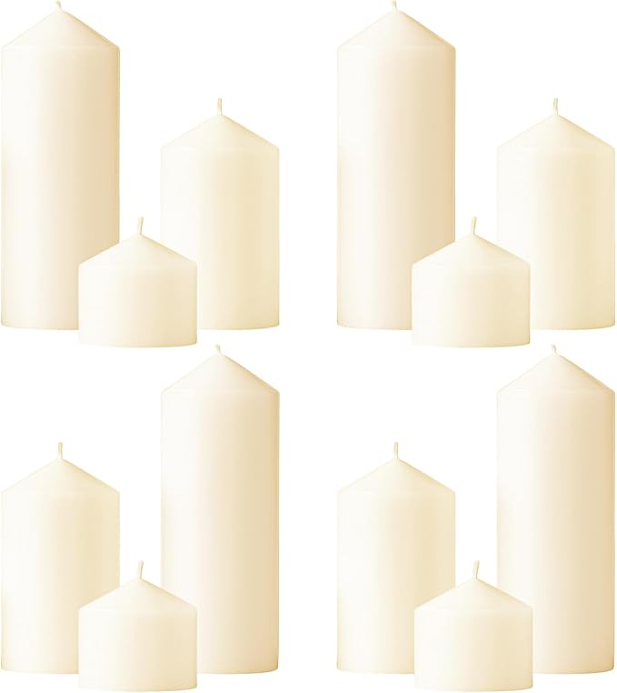 Ivory Pillar Candles Bulk Set of 12ï¼? Different Lengths 3 x 3/6/8 Inch (4 Each)，Hurricane