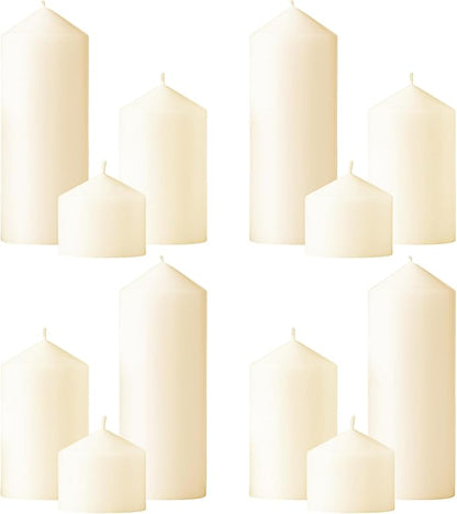 Ivory Pillar Candles Bulk Set of 12ï¼? Different Lengths 3 x 3/6/8 Inch (4 Each)，Hurricane