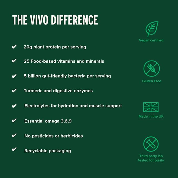 Vivo Life - Whole, Vegan Meal Replacement Shake with Proteins, Vitamins & Minerals, Gut Friendly
