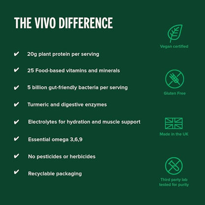 Vivo Life - Whole, Vegan Meal Replacement Shake with Proteins, Vitamins & Minerals, Gut Friendly