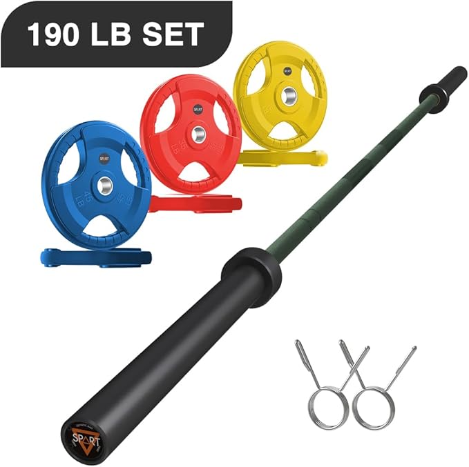 7FT Olympic Barbell Bar with Weight Plate Set Combo, Solid Olympic Bar with Bearings, 700Lbs