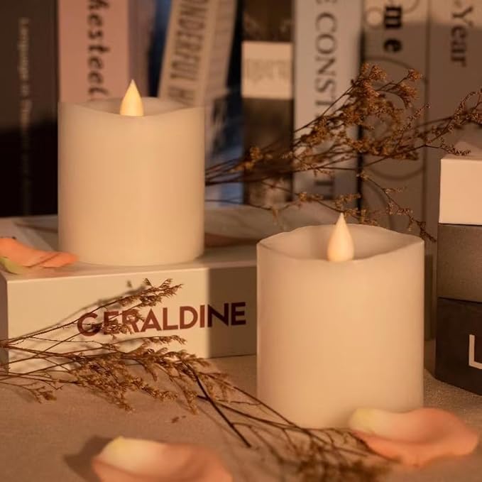 3x3 Flickering Flameless Candles Set of 2,3 inch Real Wax LED 600 Hours Battery Candles with Timer