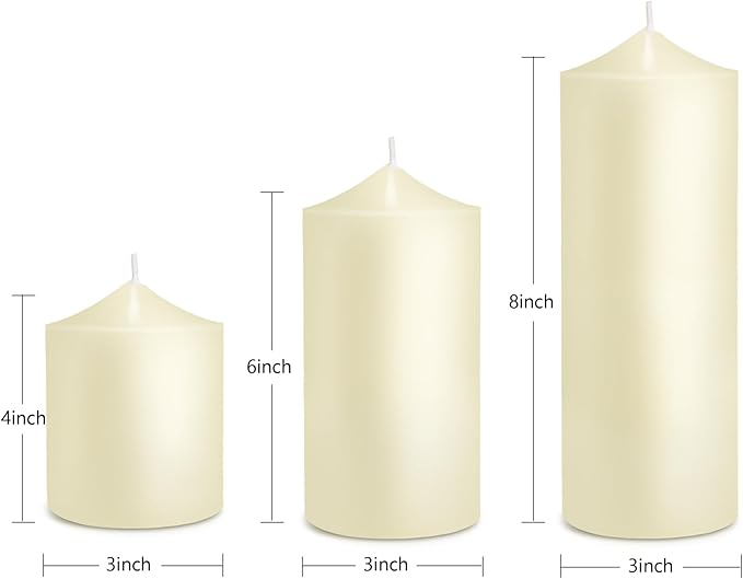 Pillar Candles 3 x 4, 6, and 8 inches, Large Handmade Candles Set of 3, Ivory Decorative Candles