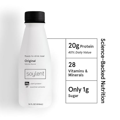 Soylent Original Meal Replacement Shake, Ready-to-Drink Plant Based Protein Drink, Contains 20g
