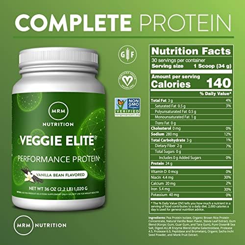 MRM Nutrition Veggie Elite Performance Protein | Salted Caramel Flavored| Plant-Based Protein| Easy