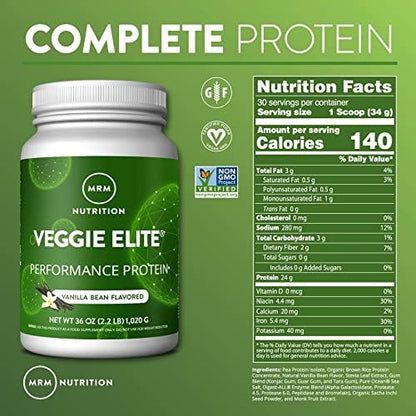 MRM Nutrition Veggie Elite Performance Protein | Salted Caramel Flavored| Plant-Based Protein| Easy