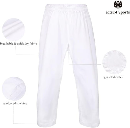 FitsT4 Sports Karate Pants 8oz Middleweight Elastic Waist Martial Arts Pants Perfect for Training