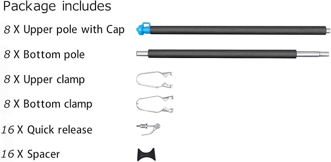 Zoomster Universal Trampoline Replacement Enclosure Poles with Clamp and Hardware (Fit for 8 Poles
