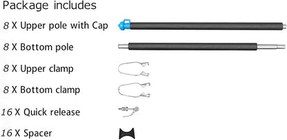 Zoomster Universal Trampoline Replacement Enclosure Poles with Clamp and Hardware (Fit for 8 Poles