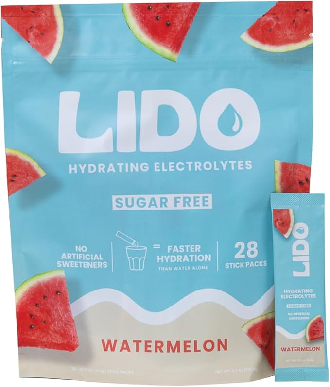LIDO Watermelon Electrolyte Powder Packets — Clean, Zero-Sugar Hydration Drink Mix with Balanced