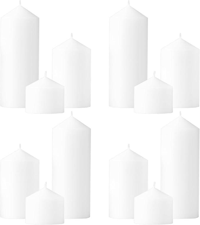White Pillar Candles Bulk Set of 12,3 Different Lengths 3 x 3/6/8 Inch (4 Each),Hurricane