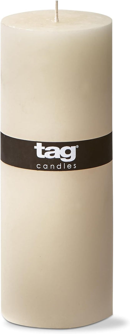 TAG Chapel 3X8 Ivory Pillar Paraffin Wax Candle Unscented Drip-Free Long Burning 115 Hours For Home