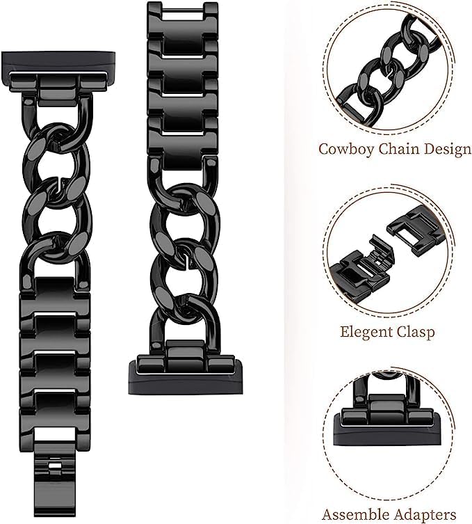 Cool Women Chain Metal Smartwatch Bands Compatible for Fitbit Sense/Fitbit Versa 3 Bands for Dressy