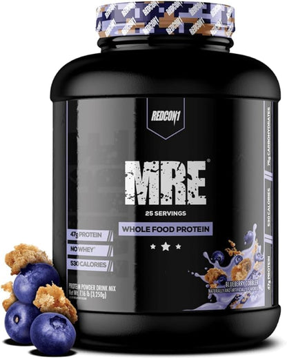 REDCON1 MRE Protein Powder, Blueberry Cobbler - Meal Replacement Protein Blend Made with MCT Oil &