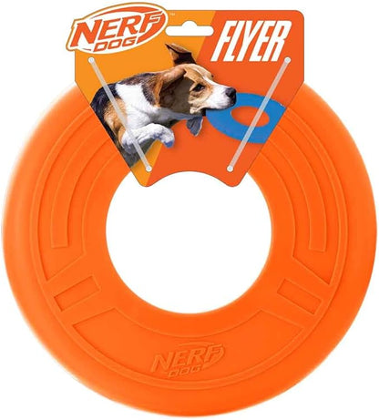 Nerf Dog Atomic Flyer Outdoor Dog Toy, 10 Inch Flying Disc Dog Fetch Toy, Rubber Dog Toy for Medium