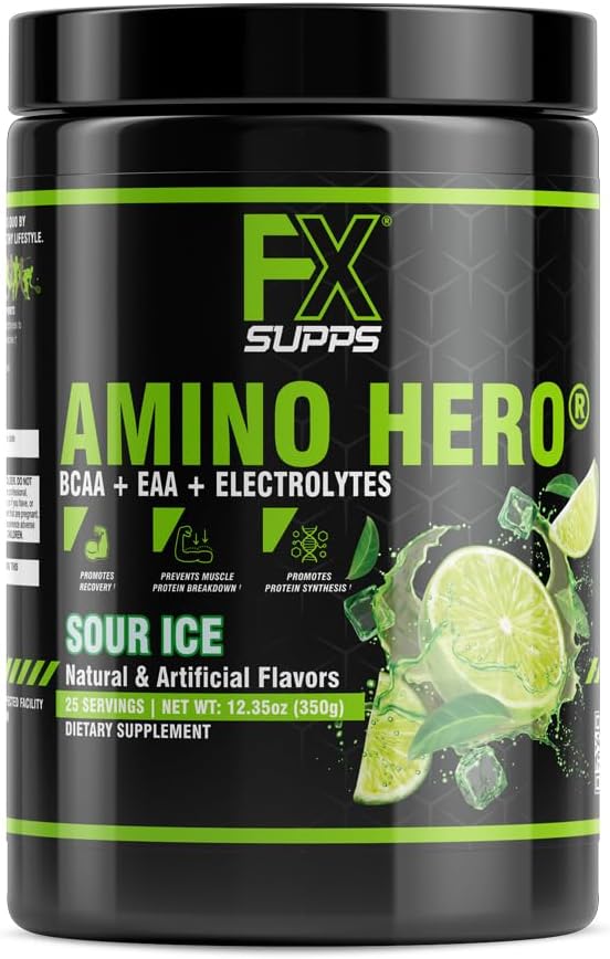 FXSUPPS Amino Hero Sour Ice Flavor (25 Servings) | Post-Workout Recovery Drink for Men and Women |
