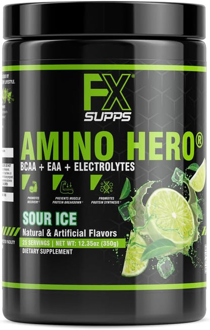 FXSUPPS Amino Hero Sour Ice Flavor (25 Servings) | Post-Workout Recovery Drink for Men and Women |