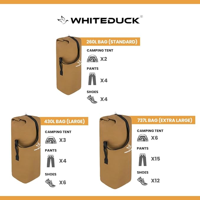 WHITEDUCK Top Load Canvas Folding Duffel Bag, Water Resistant Army Style Shoulder Bag for Men and