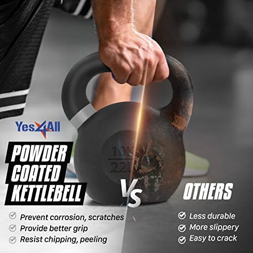 Yes4All Kettlebell, Heavy Duty Powder Coated Cast Iron Kettlebells, Non-Slip Handle & Flat Bottom
