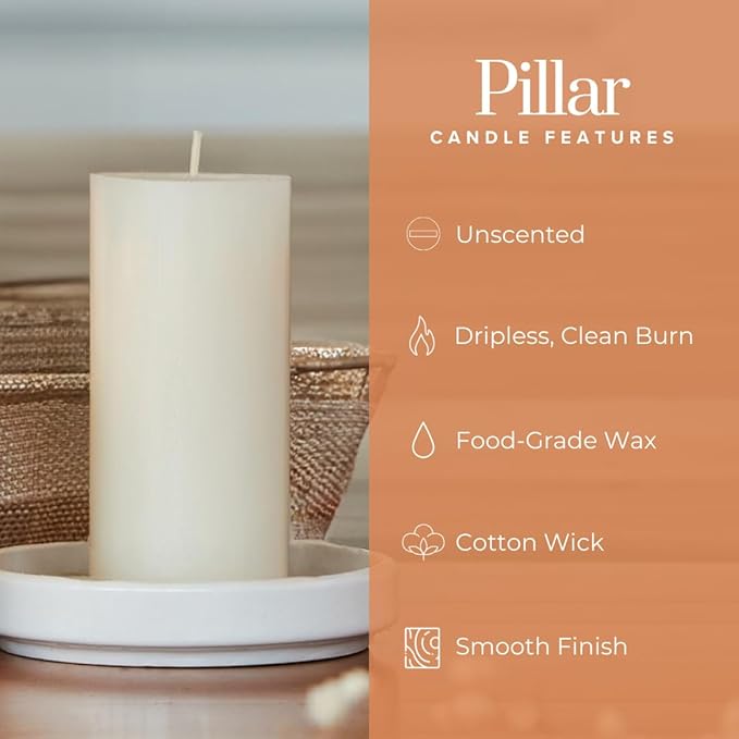 Simply Soson 2x4 inch Ivory Pillar Candles Set of 10, Smooth Texture, Unscented Ivory Candles