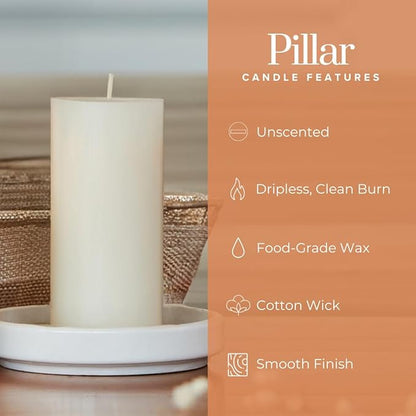 Simply Soson 2x4 inch Ivory Pillar Candles Set of 10, Smooth Texture, Unscented Ivory Candles