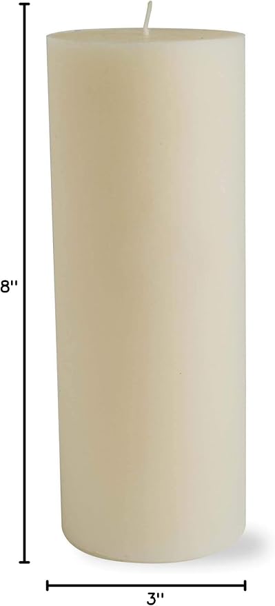 TAG Chapel 3X8 Ivory Pillar Paraffin Wax Candle Unscented Drip-Free Long Burning 115 Hours For Home