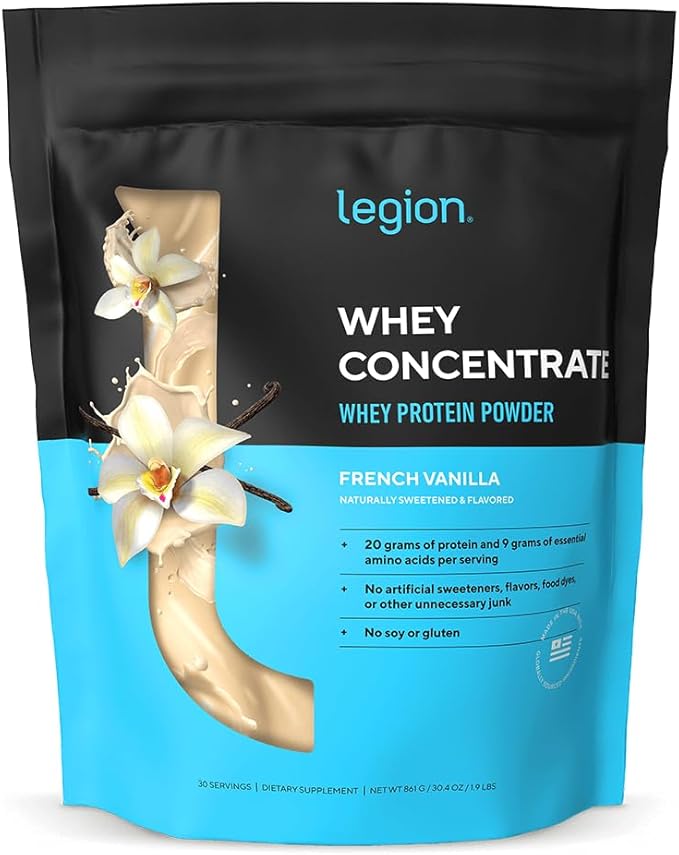 LEGION Whey Protein Powder - Naturally Flavored Whey Protein Concentrate with BCAAs - Supports