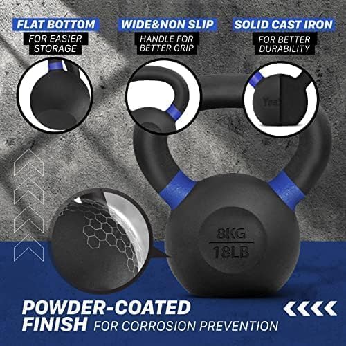 Yes4All Kettlebell, Heavy Duty Powder Coated Cast Iron Kettlebells, Non-Slip Handle & Flat Bottom