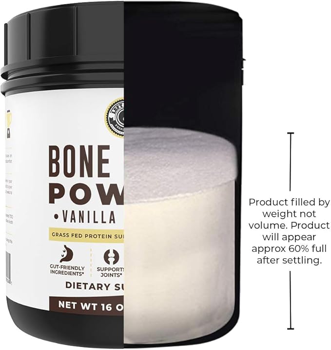 16oz Vanilla Bone Broth Protein Powder From Grass Fed Beef - Non-GMO Ingredients, Gut-Friendly, Low