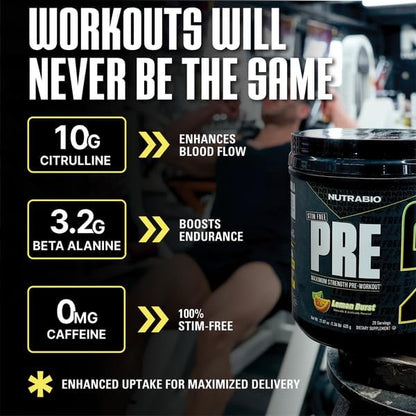 NutraBio STIM-Free PRE Workout for Men, New Formula | Laser Focus, Extreme Pumps | Performance