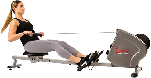 Sunny Health & Fitness Rower w/Long Slide Rail, Cardio Rowing Equipment for Home Gym Training w/LCD