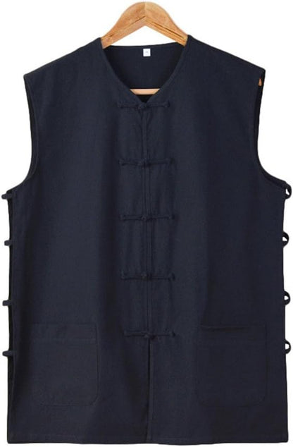 Men's Cotton Sleeveless Kung Fu Vest ??Traditional Chinese Martial Arts Tank Top Tai Chi Wing Chun