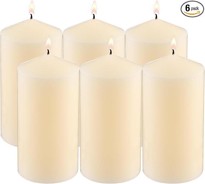 3×6 Ivory Pillar Candles Set of 6 Unscented Handpoured Weddings, Home Decoration, Restaurants, Spa
