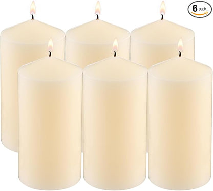 3×6 Ivory Pillar Candles Set of 6 Unscented Handpoured Weddings, Home Decoration, Restaurants, Spa