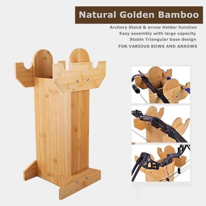 Arrow Holder,Bamboo Wood Bow and Arrow Stand Portable Archery Bow Stand for Recurve Bows