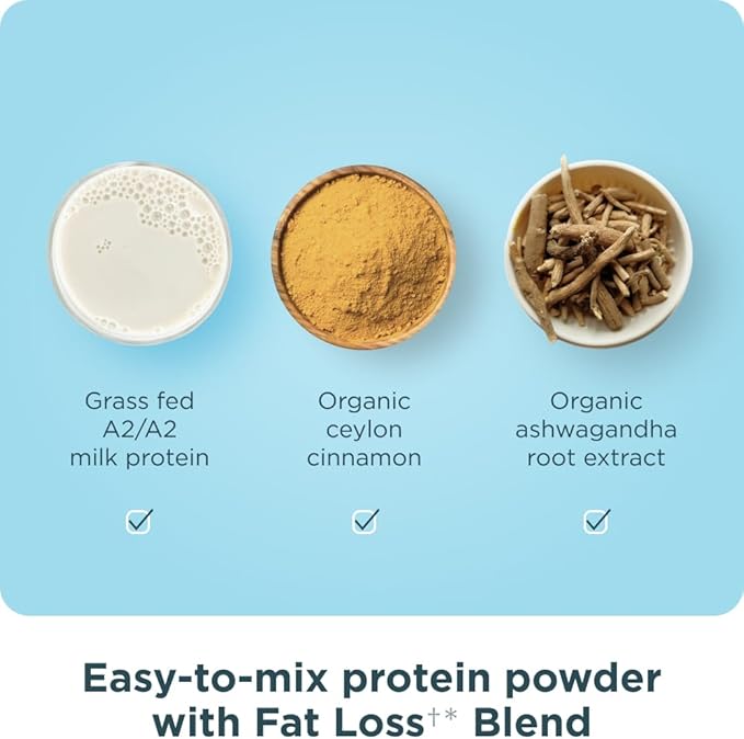 Ancient Nutrition Grass Fed Whey Protein + Fat Loss Blend, Vanilla Cinnamon, 23g Protein, Promotes