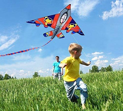 HONBO 58" Fighter Plane - Kite for Kids & Adults, Easy to Fly, Beach Trip Beginner Kite with Reel