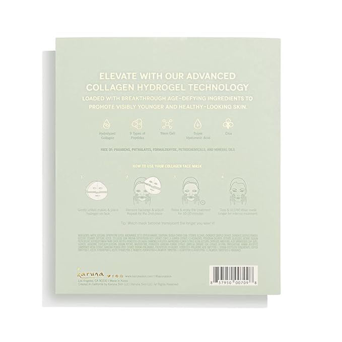 Karuna Skin - COLLAGEN Face Mask Sheets, Hydrogel 2-Piece Facial Mask, Age-Defying, Hydrating