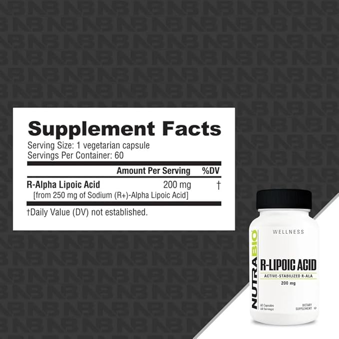 NutraBio R-Lipoic Acid Supplement, 200mg ?“Active Stabilized R-ALA Supplement- Optimized Alpha